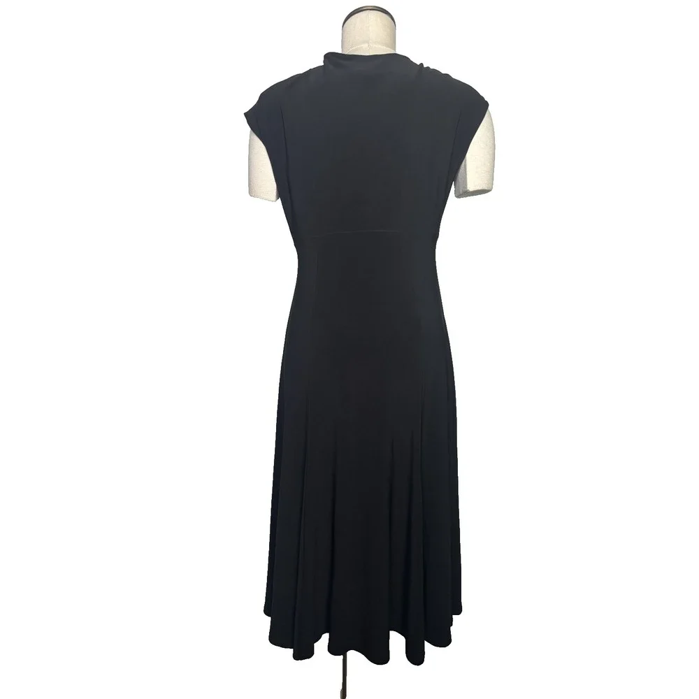 Jones New York Black Jersey A-Line Midi Dress V-Neck Cap‎ Sleeve Size 8